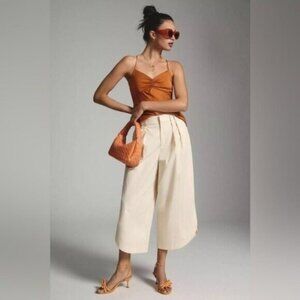 Anthropologie Wide Leg Chino Pants Cropped Feminine Contemporary Neutral Anthro